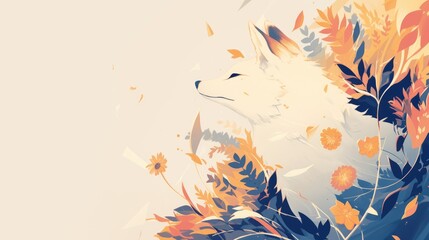 Fototapeta premium A 2d illustration featuring a lone fox in a hand drawn style is depicted in the design