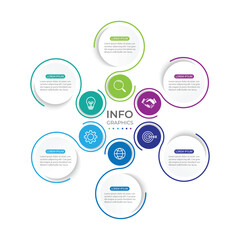 Fototapeta premium Modern infographic template. Creative circle element design with marketing icons. Business concept with 6 options