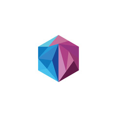 Simple 3D hexagon crystal vector logo symbol