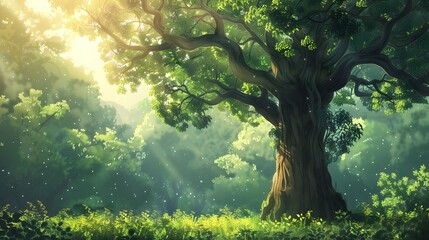 Sentient Trees Day Harmonious Existence in a Lush Forest