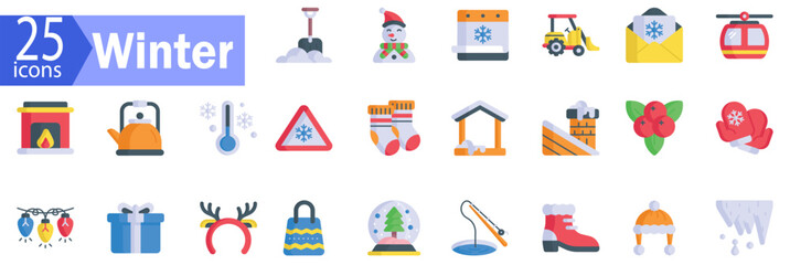 Set Vector of Winter Icon Illustration. Isolated on white background. different editable stroke