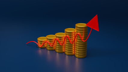 3D business graph finance chart growth and development in new year Planning,opportunity, challenge and business strategy. Growth financial data concept or investment. 3d rendering illustration