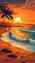 Tranquil Beach Sunset in D Seamless Pattern