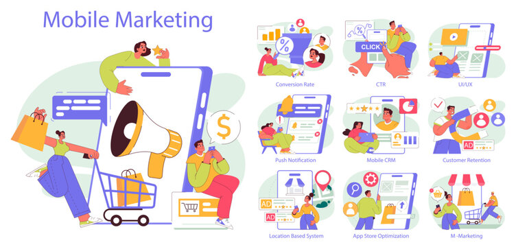 Mobile Marketing. Flat Vector Illustration