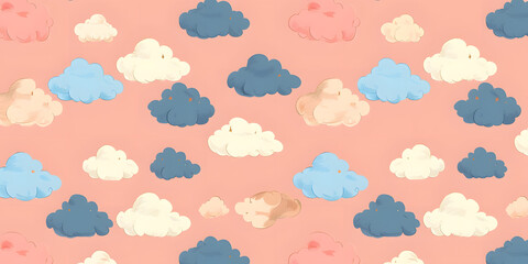 seamless pattern of childlike colorful clouds