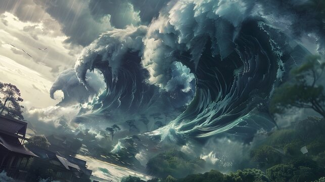 Tsunami Waves in the Form of colossal Hands Reaching for the Sky A D and D