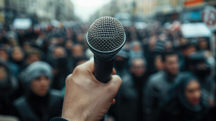 Voice of the crowd: microphone before a protest gathering