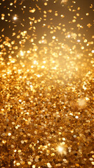 Golden bokeh lights sparkle, creating a dreamy, festive atmosphere perfect for celebration backgrounds or elegant wallpaper designs, radiating warmth and luxury