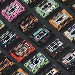 Obraz premium Vibrant Cassette Players through the Ages Seamless Pattern