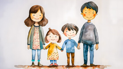 Famille, illustration en aquarelle