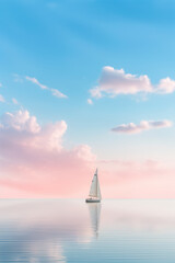 Lone sailboat on quiet ocean at dawn