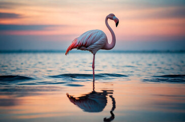 Flamingo Stand in the Aater with Beautiful Background