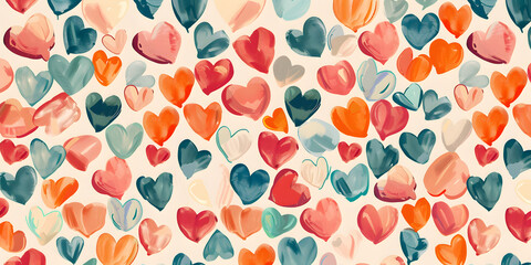seamless pattern of childlike colorful hearts
