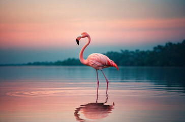 Flamingo Stand in the Aater with Beautiful Background