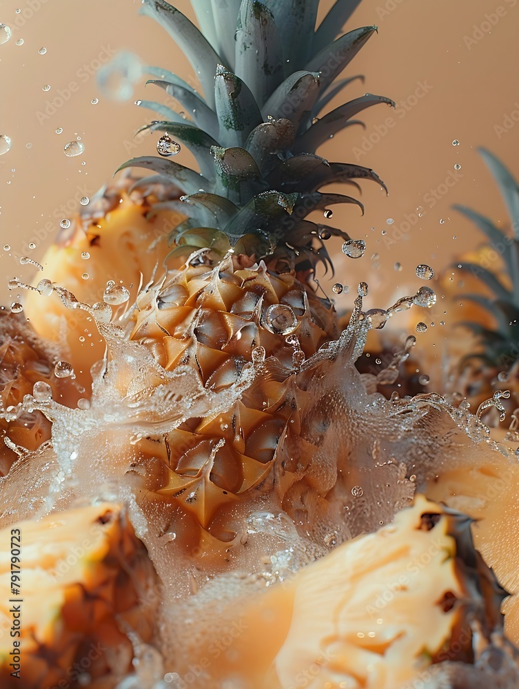 Poster generative ai : close-up translucence minimalist pineapple full of water drop