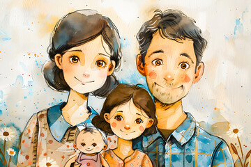 Famille, illustration en aquarelle