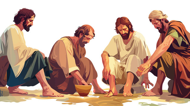 Jesus washing apostles feet vector image