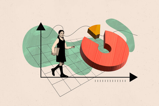 Collage picture image of cute adorable girl walking going to school isolated on drawing background