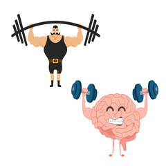 Strong man icon vector Brain training with dumbbells, human train intellect