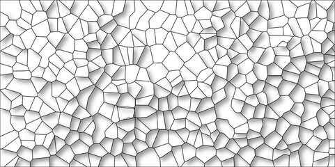 Obraz premium 3D Abstract White Color Broken Stained-Glass Geometric Retro Tiles Pattern w Black Lines & Quartz Crystal Voronoi Diagram Background for Website, Fabric Printing, Brochures, Luxury/Premium Packaging