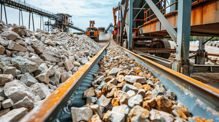 Conveyor Belt Transporting Crushed Stone at a Quarry Site