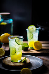 summer day. fresh lemonade. bright light .homemade drink. cocktail