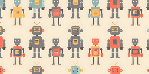 Fototapeta premium seamless pattern of childlike colorful robots