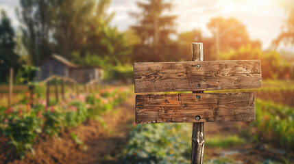 Rustic Wooden Directional Signpost with Blurred Farm Background at Golden Hour - obrazy, fototapety, plakaty
