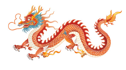 a red and yellow dragon on a white background