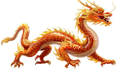 Naklejka premium a red and yellow dragon statue on a white background