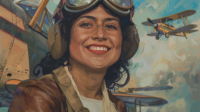 a painting of a woman wearing a pilot's helmet and goggles