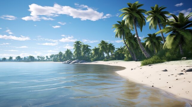 Pristine Beach with Palm Trees: 8K Photorealistic Image

