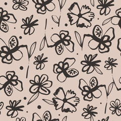 Vector seamless pattern with hand drawn flowers. - 791796364