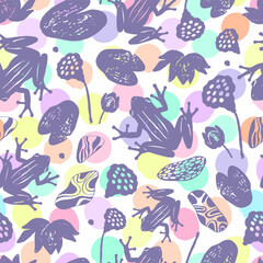 Seamless pattern with frogs. Vector background. - 791796381