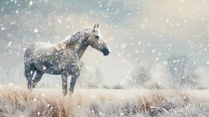 a white horse standing in a snowy field