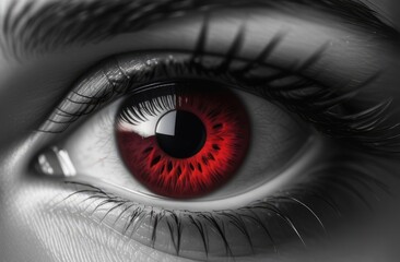 Naklejka premium Close-up of a woman's eye with red iris
