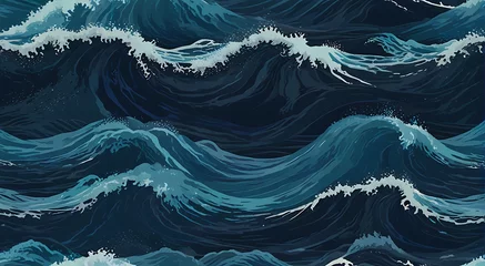 Fotobehang Seamless pattern of abstract background of beautiful blue ocean waves, ocean © Prateek