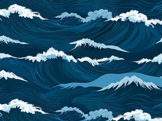 Seamless pattern of abstract background of beautiful blue ocean waves, blue waves