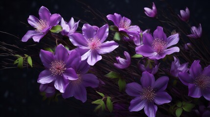 Purple Flowers on Black Background: 8K Photorealistic Image

