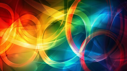Abstraction in the form of lines turning into rings of different colors. Background for the 2024 Olympics
