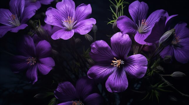 Purple Flowers on Black Background: 8K Photorealistic Image

