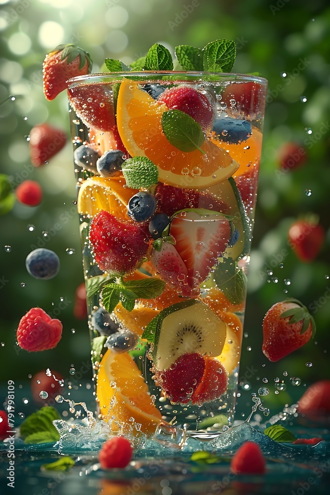 Aufkleber generative ai : spring or summer refreshing cold cocktail or mocktail with berries and lemon, raspbe