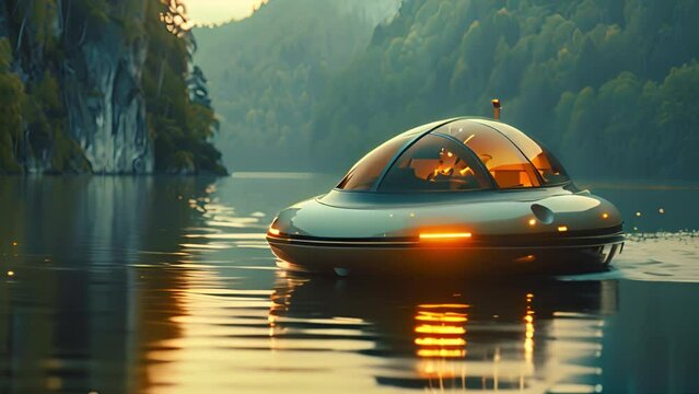 Innovative boat on water, embodies futuristic advancements in marine transportation.