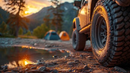 Off road travel on mountain road, Summer travel camping