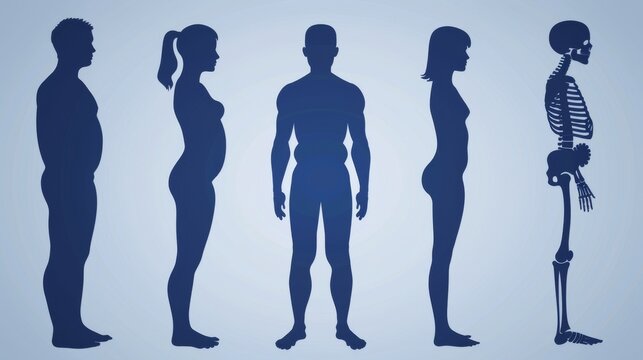 Isolated on white background, silhouettes of man and woman in front and side views. Modern illustration.