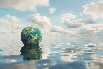 planet earth in the lake- climate change concept