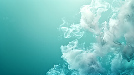 A tranquil scene of swirling smoke tendrils in soft aquatic tones, creating a soothing abstract underwater illusion.
 - obrazy, fototapety, plakaty