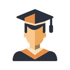 Man with gown and graduation cap flat icon, PNG