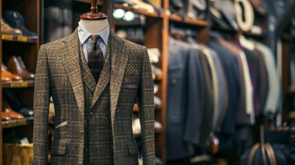 Fototapeta premium elegant suit of a man in a tailor shop with blur background