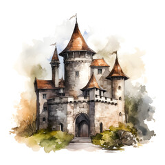 Fototapeta premium Watercolor illustration of a medieval castle. 